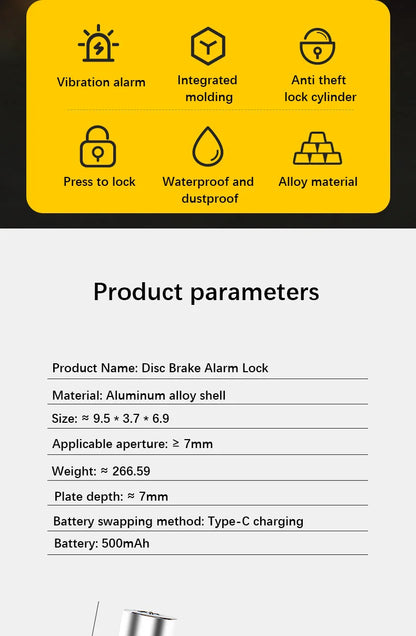 LockGuard Disk Padlock Waterproof 110dB Alarma