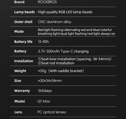 ROCKBROS Fahrrad Smart Rücklicht Q1MAX 5 Beleuchtung Modi Wasserdicht Bremse Sensor Smart Rücklicht Typ-C Ladung Fahrrad zubehör